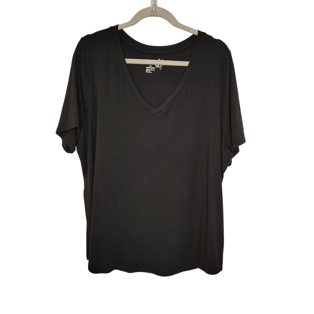 Terra & Sky Womens 1X Plus Size Black Cotton Tencel Modal Short Sleeve T Shirt